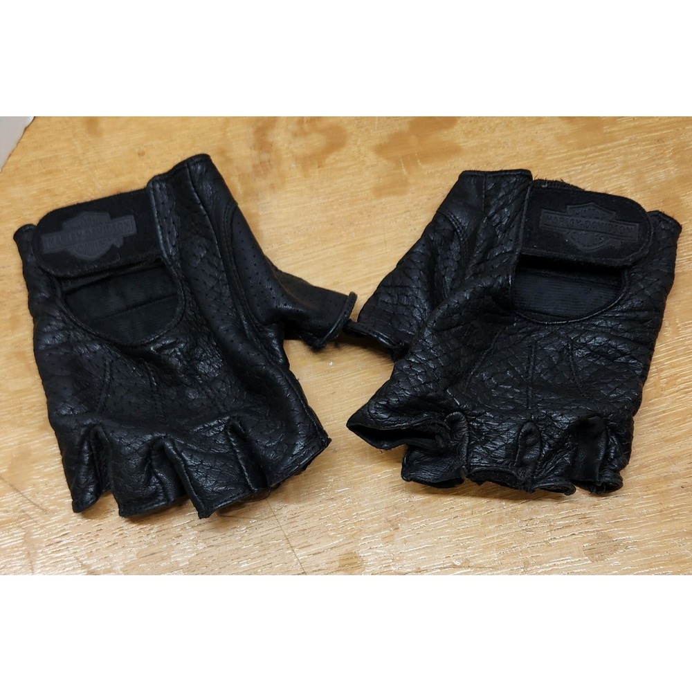 Vintage Harley-Davidson Mens Black Leather Fingerless Gloves RH-L LH-XL 2 sizes